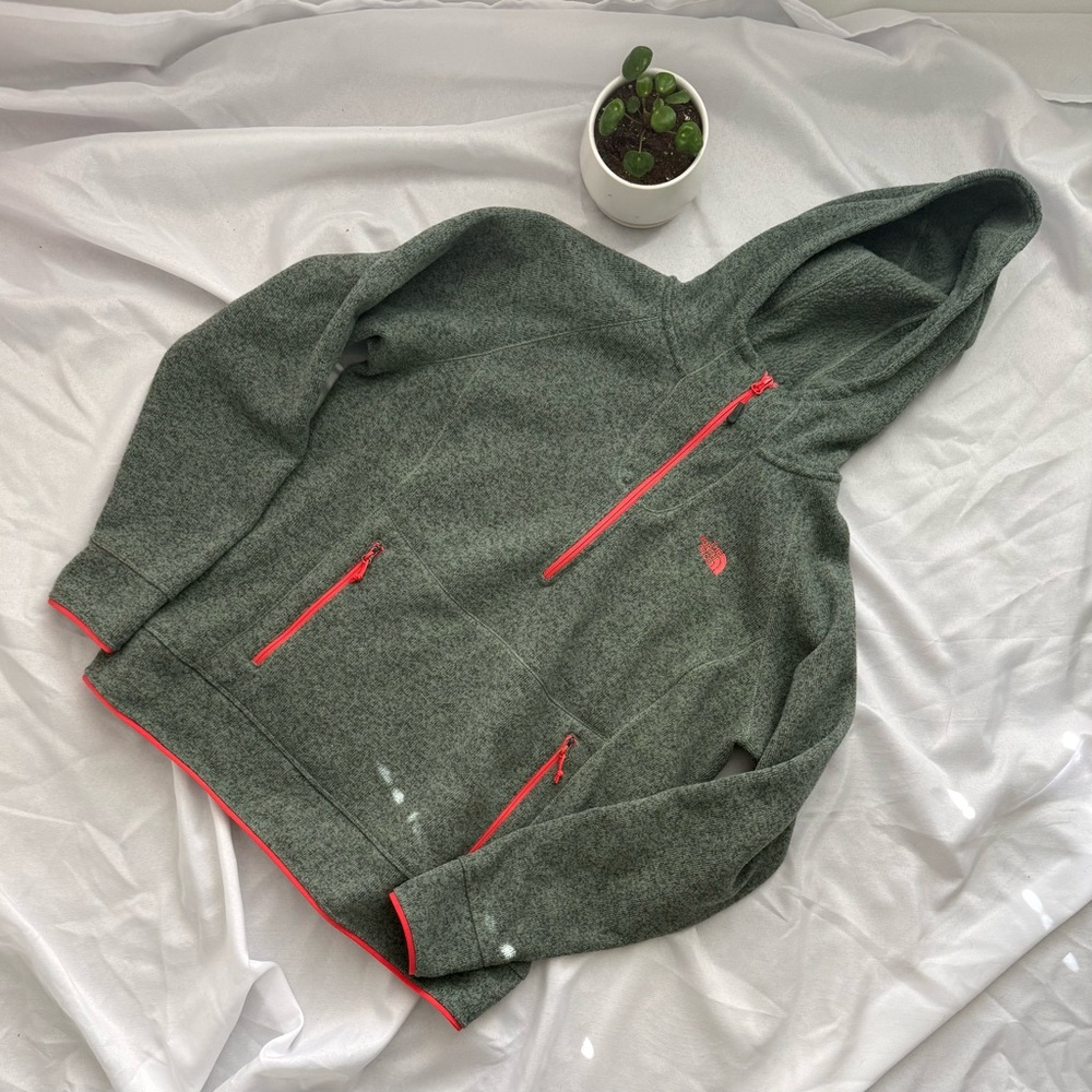 The North Face Green Gray Fleece with Orange Trim, size XL